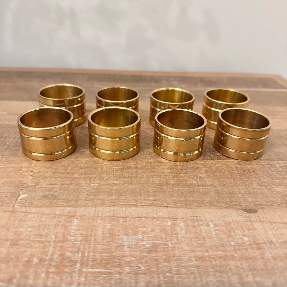Vintage Brass Napkin Ring Set of 8 Round Slip On Patina MCM